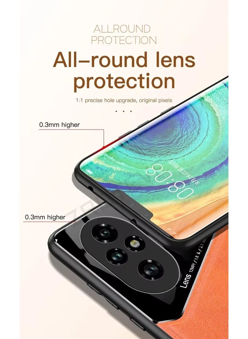 Case Compatible With Honor 200 Pro 5G, Cover Luxury Leather And Glass With Car Magnetic Holder Phone Cover Soft Frame Silicone - Blue - Image 5