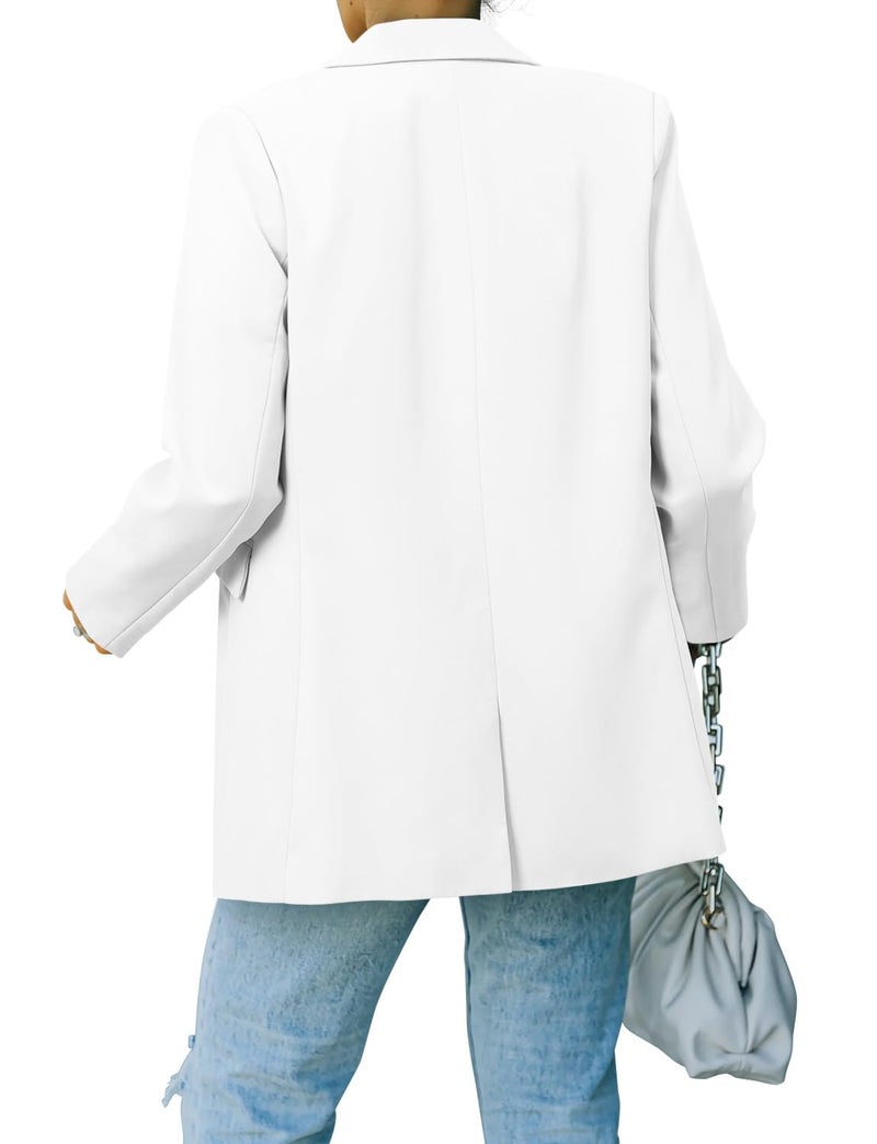 CRAZY GRID Women Casual Business Blazer Professional Work Blazer Jacket Ladies Stretch Long Sleeve Fashion Suit Jacket Plus Size XL White - Image 3
