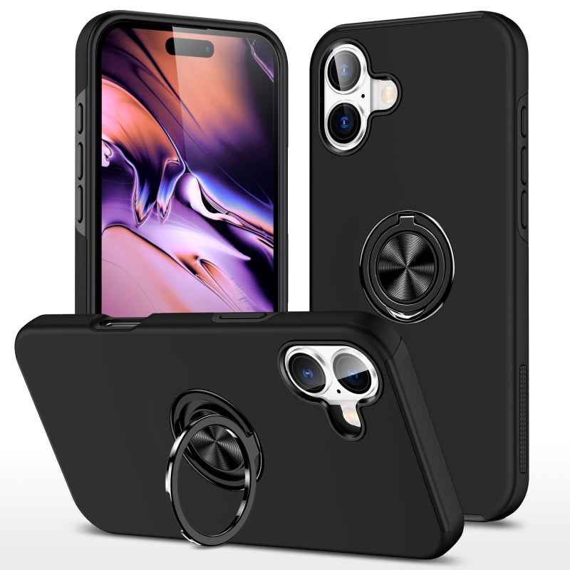 HuHa Protective Cover For iPhone 16 PC + TPU Magnetic Phone Case with Invisible Ring Holder(Black) - Image 1