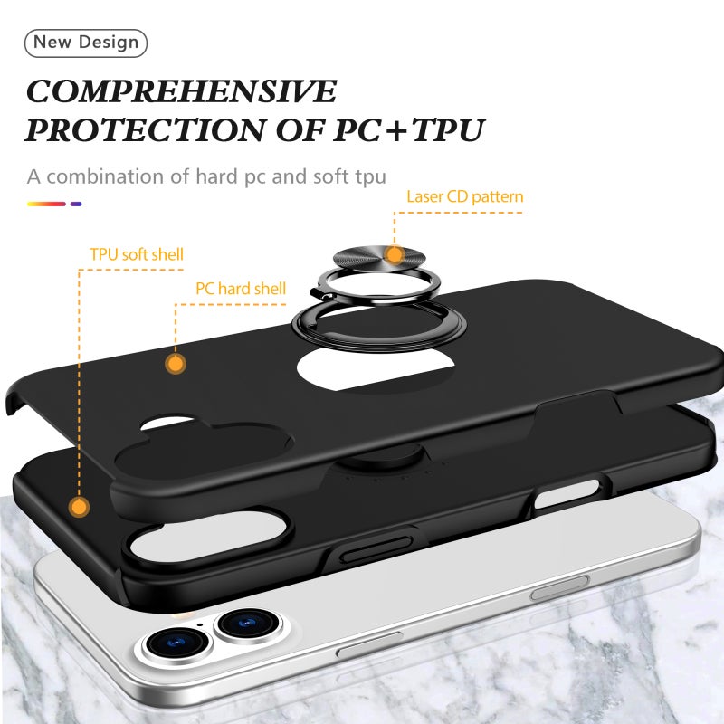 HuHa Protective Cover For iPhone 16 PC + TPU Magnetic Phone Case with Invisible Ring Holder(Black) - Image 4