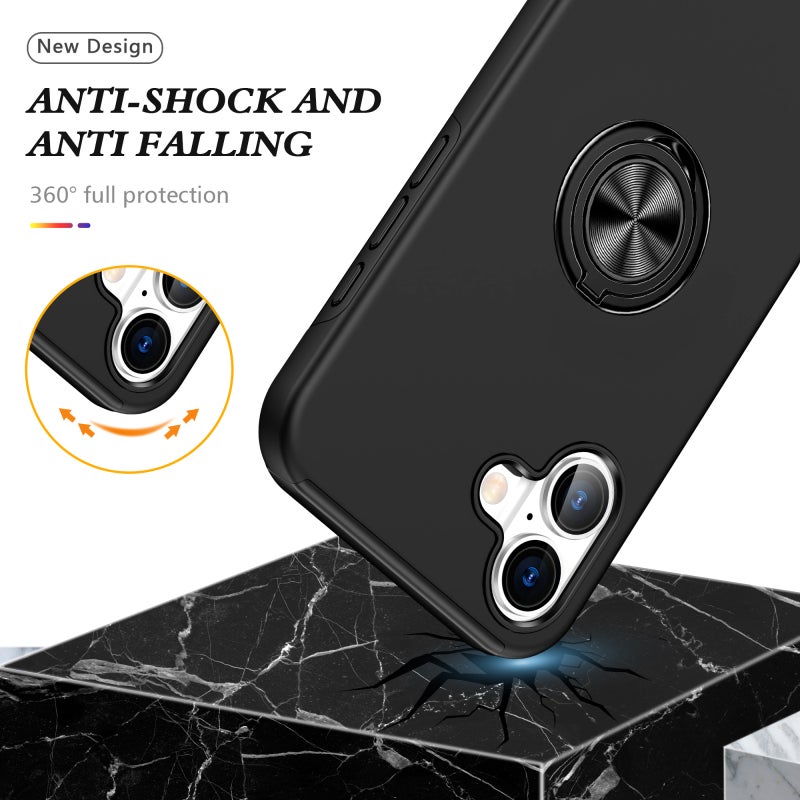 HuHa Protective Cover For iPhone 16 PC + TPU Magnetic Phone Case with Invisible Ring Holder(Black) - Image 3