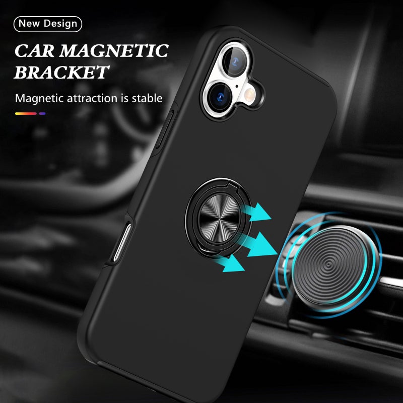 HuHa Protective Cover For iPhone 16 PC + TPU Magnetic Phone Case with Invisible Ring Holder(Black) - Image 2