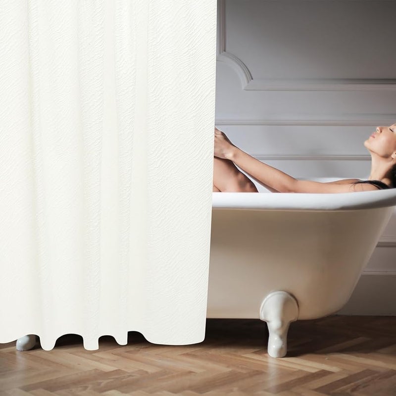 ستارة دش بيضاء مقاومة للماء من البوليستر 180×180 سم لديكور حوض الاستحمام والحمام - Image 5