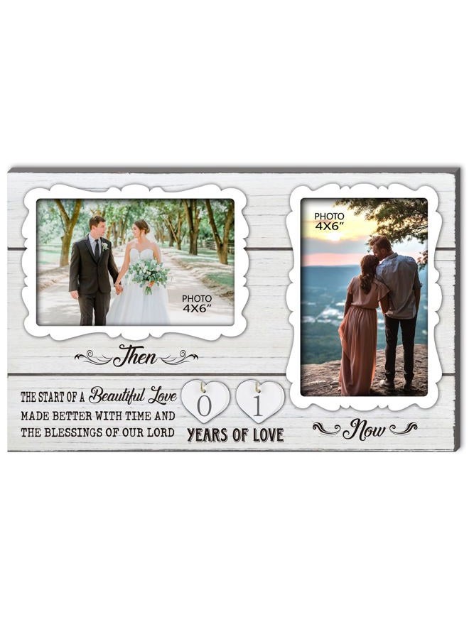 EXQUIDECA Wife and Husband Picture Frame Holds 4X6 and 3.5X5 Inches White Farmhouse,1-99 Years of Love Anniversary Wedding Marriage Blessing Gifts for Couples - Image 1