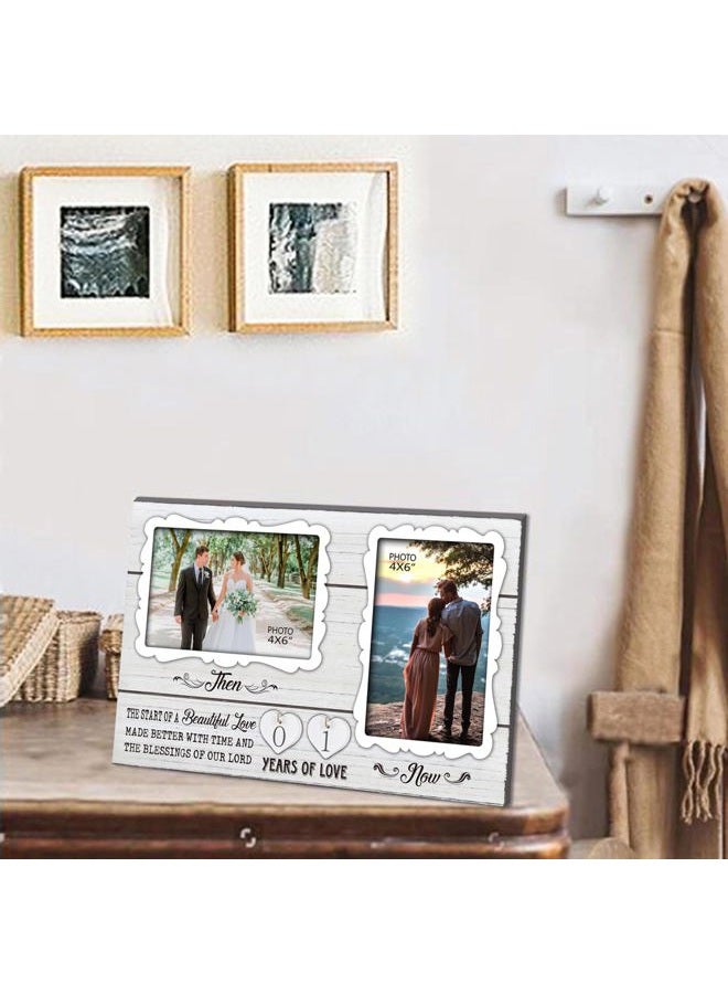 EXQUIDECA Wife and Husband Picture Frame Holds 4X6 and 3.5X5 Inches White Farmhouse,1-99 Years of Love Anniversary Wedding Marriage Blessing Gifts for Couples - Image 3