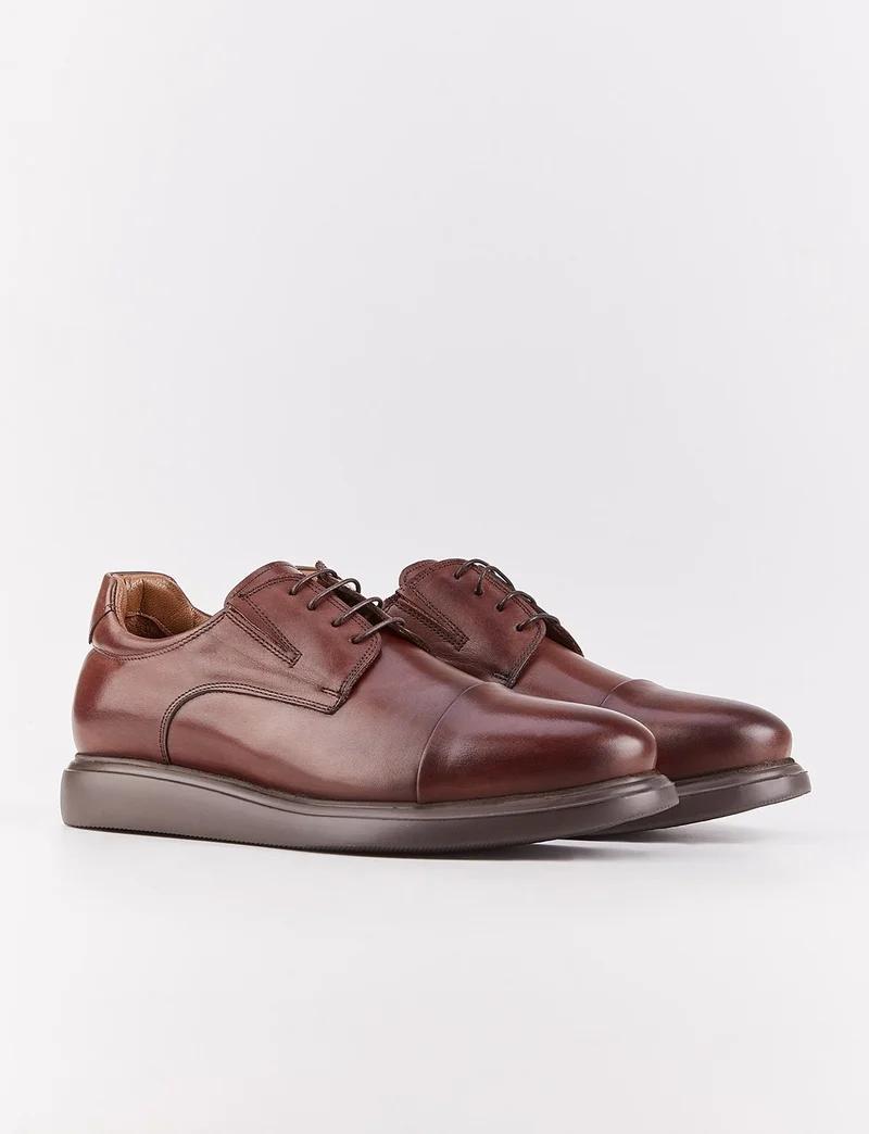Cabani Genuine Leather Brown Lace-Up Men's Casual Shoes