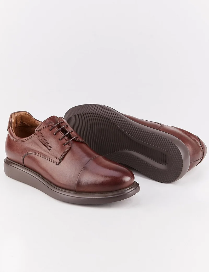 Cabani Genuine Leather Brown Lace-Up Men's Casual Shoes