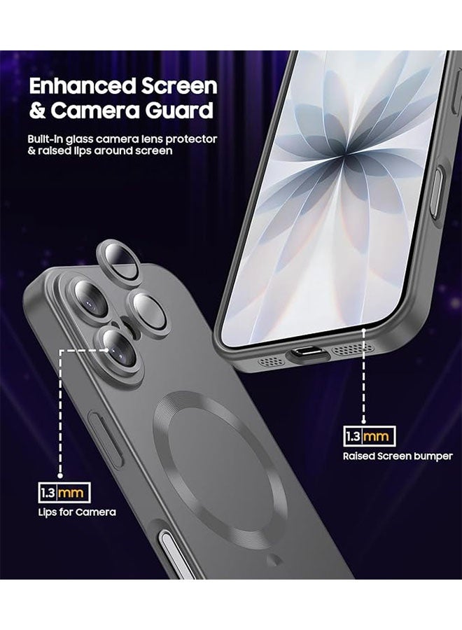 حالة مغناطيسية لآيفون 17، [توافق مع MagSafe] [حماية عدسة الكاميرا المدمجة] [خفيفة ورفيعة] حافظة سيليكون ناعمة مقاومة للصدمات ذات لمعان معدني لآيفون 17 مقاس 6.3 بوصة، رمادي - Image 2