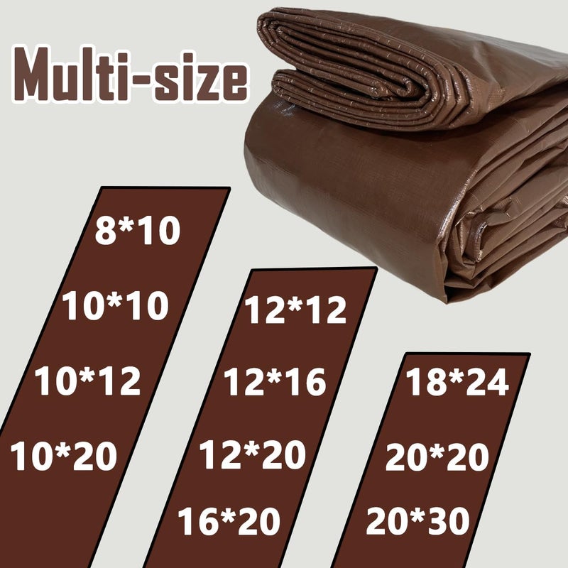 WUPUSDER Tarps Heavy Duty Waterproof 12x12ft, 16Mil Poly Tarps with Grommets, UV Resistant, Brown Multipurpose Tarpaulin with Reinforced Edges, Camping, Outdoor Coverings - Image 5