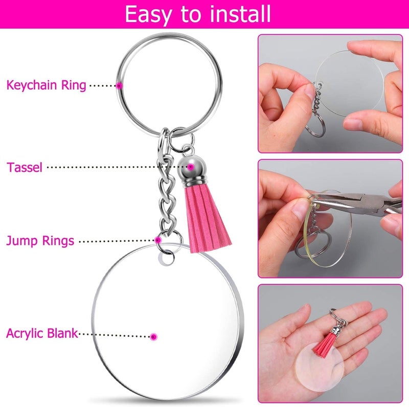 Coocicyi Acrylic Blank Keychains, 120 Pcs Clear Keychain Blanks for Vinyl with 30 Pcs Acrylic Blanks, 30 Pcs Keychain Tassels, 30 Pcs Key Rings with Chain and 30 Pcs Jump Rings - Image 4