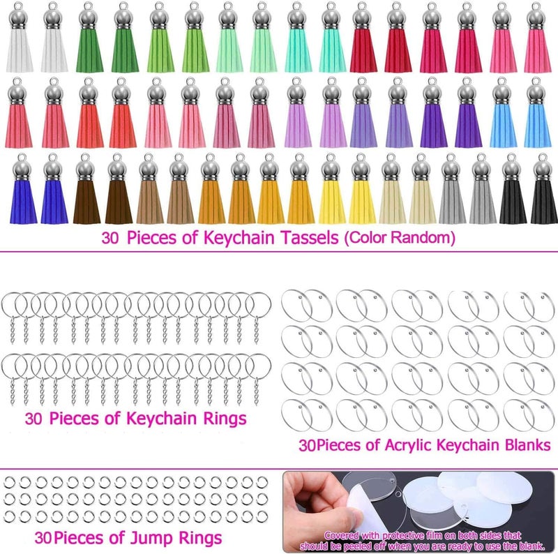 Coocicyi Acrylic Blank Keychains, 120 Pcs Clear Keychain Blanks for Vinyl with 30 Pcs Acrylic Blanks, 30 Pcs Keychain Tassels, 30 Pcs Key Rings with Chain and 30 Pcs Jump Rings - Image 2