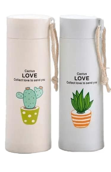 Zerolex Plant Glass Water Bottle with Protective Cover Glass Water Bottle for Fridge Home Office Gym Travel BPA Free Water Bottle Glass Cool Bottle 400ml Pack Of 2 - Image 1