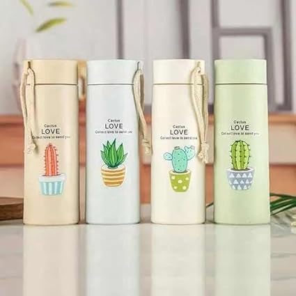 Zerolex Plant Glass Water Bottle with Protective Cover Glass Water Bottle for Fridge Home Office Gym Travel BPA Free Water Bottle Glass Cool Bottle 400ml Pack Of 2 - Image 3