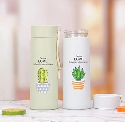 Zerolex Plant Glass Water Bottle with Protective Cover Glass Water Bottle for Fridge Home Office Gym Travel BPA Free Water Bottle Glass Cool Bottle 400ml Pack Of 2 - Image 5