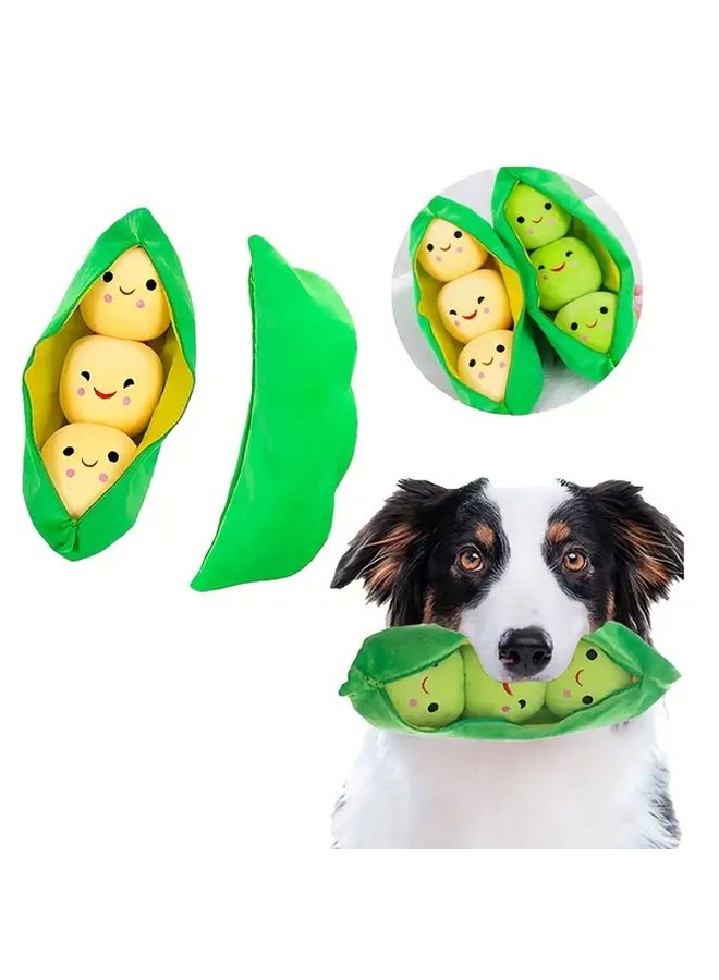 Pea Pod Plush Dog Toy With Peas Green Interactive Chew Teething Toy For Small Medium Dogs - Image 1