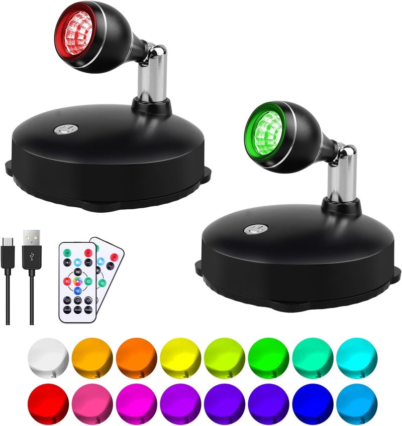 LEASTYLE Wireless Spotlights Rechargeable Sopt Lights Indoor with Remote,16 Color Changing Battery Operated Spot Light with Timer Dimmable Accent Light,2 Pack,Black - Image 1