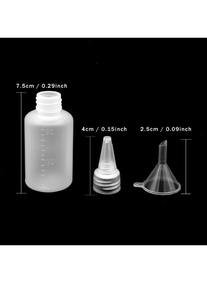Ryhn 10pcs Clear Plastic Small Squeeze Bottles, 60ml/2oz Empty Squirt Bottle with Twist top Caps and 2pcs Mini Funnels for Sauce, Essential Oils, Liquids, Glue, Crafts - Image 2