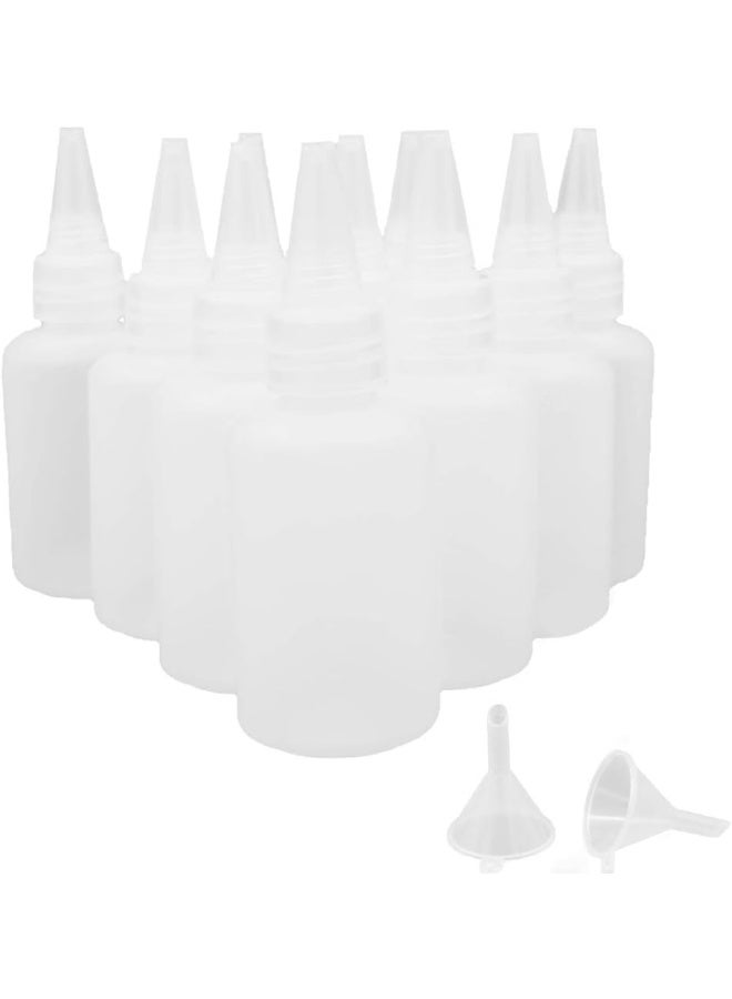 Ryhn 10pcs Clear Plastic Small Squeeze Bottles, 60ml/2oz Empty Squirt Bottle with Twist top Caps and 2pcs Mini Funnels for Sauce, Essential Oils, Liquids, Glue, Crafts - Image 1