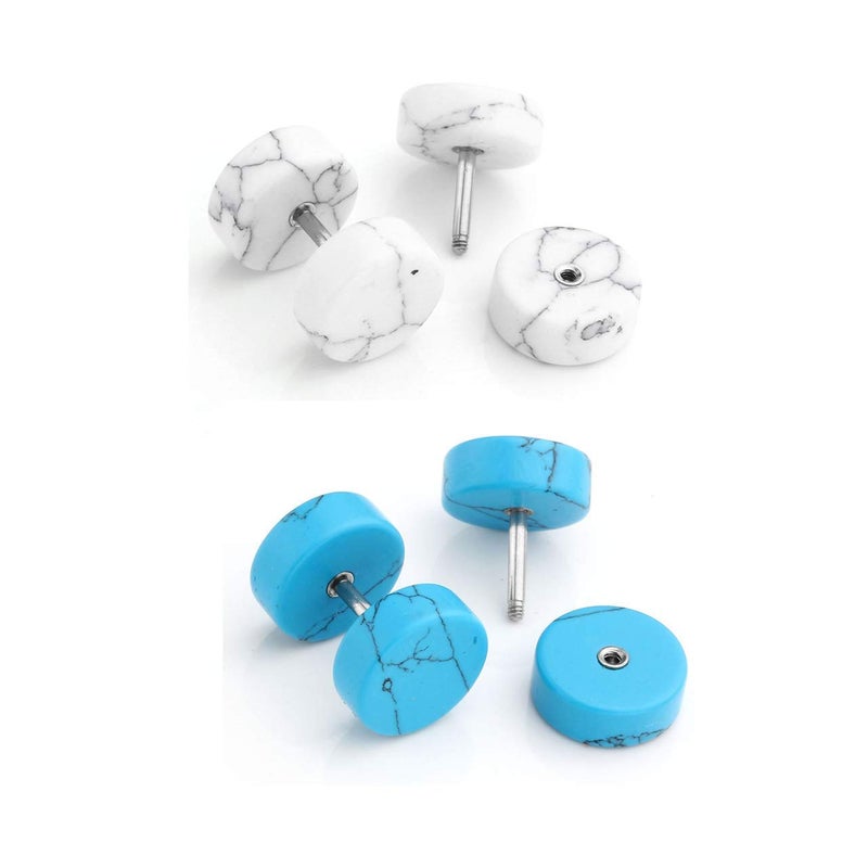 JOVIVI 8 Pairs 18G/16G Wood Faux Gauges Earrings For Men Women Punk Stainless Steel Turquoise Barbell Stud Earrings Fake Flesh Ear Tunnels Expander Plugs 00G Gauge Look - Image 5