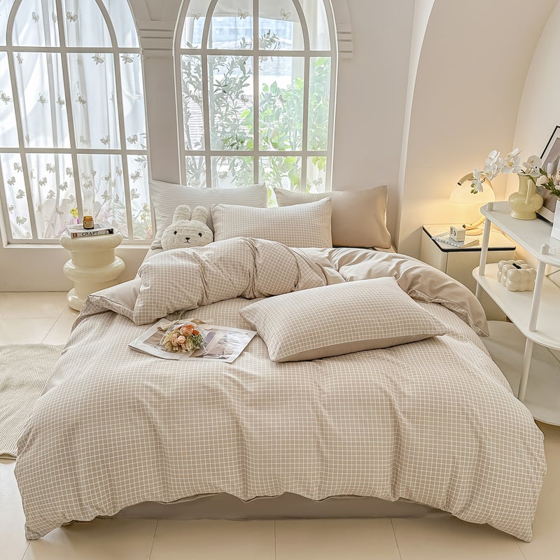 3pcs Minimalist Style, Three-Piece Set, Duvet Cover And Pillowcases Are Printed with Stripes And Plaid Patterns, Soft And Delicate, Breathable And Sweat-Wicking, Easy And Elegant, Machine Washable, Fashionable New Style, Cool And Breathable - Image 1