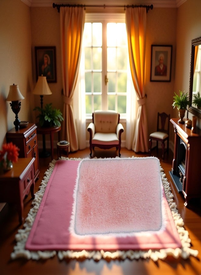 Tnyvm Pink Square Carpet, Miniature Fluffy Rug, Lightweight Dollhouse Decor for 1/12 Scale - Image 2