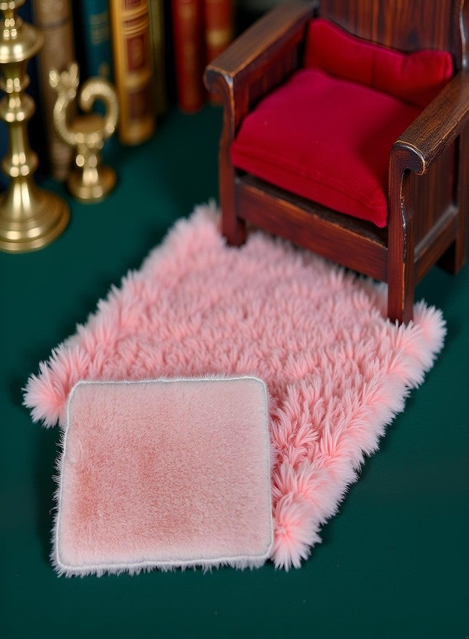Tnyvm Pink Square Carpet, Miniature Fluffy Rug, Lightweight Dollhouse Decor for 1/12 Scale - Image 4