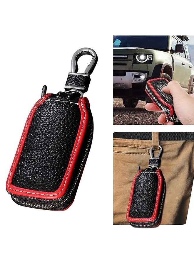 Generic Car Key Case，Carbon Fiber Leather Car Key Chain Case Holder Auto Key Fob Holder Key Fob Protector Smart Keychain Protector Cover with Metal Hook Zipper for Remote Car Key - Image 1