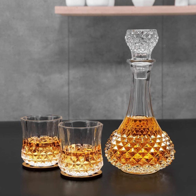 BABALI. Red-Ruuby Whiskey Decanter Set with 6 Glasses, Tequila Bourbon Decanter Whiskey Gifts for Men,Liquor Decanter Dispenser Whiskey Set,Vodka Crystal Decanters for Alcohol (Rajwadi) (Decanter Set 1 with 6 Glasses)  - Image 1