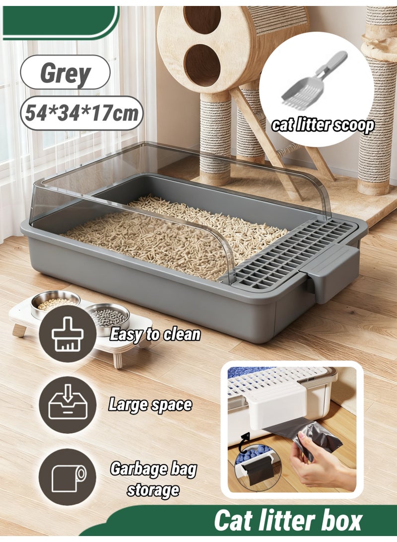 Cat Litter Box,Removable Cat Litter Box,High Fence Semi Enclosed Cat Litter Box,Thickened Cat Toilet,Universal Litter Boxes,Pet Accessories,Detachable Rim,With Free Cat Litter Scoop,Cat Shaped Hollow Pedal To Prevent Sand From Coming Out Of The Basin(Grey) - Image 1
