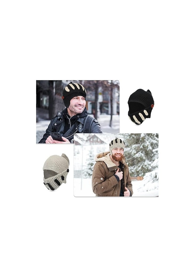 Excefore - Winter Headpiece for Men, Knit Caps, Woolen Knight Hat, Cold-Weather Costume Hat, Men's Crochet Ski Cap, Medieval Style Beanie, Cosplay Winter Headwear, Warm Crochet Knight Cap for Men Adults 4 Pcs - Image 1
