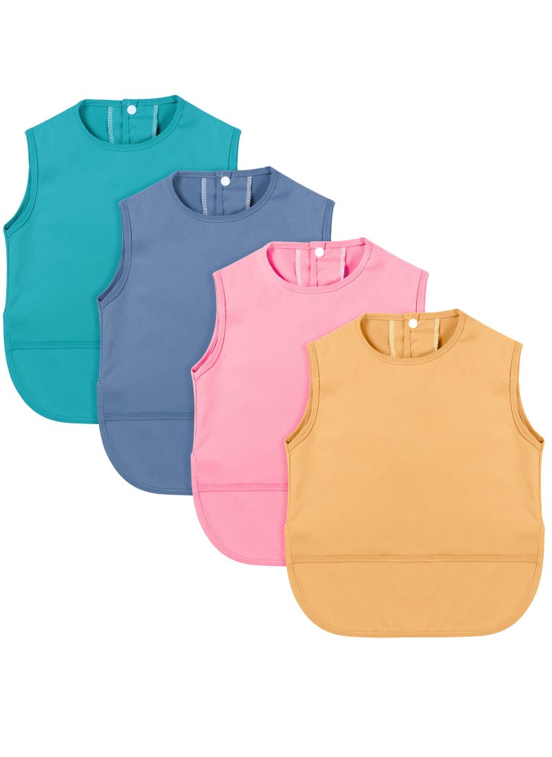 SYOSI Mess Proof Baby Apron Bib 4 Pack Baby Waterproof Bibs with Pocket Bib for Baby Boy/Girl Baby Food Bibs Smock Baby Feeding Bibs 6 to 12 Months Baby Feeding Bibs 4 Colors  - Image 1