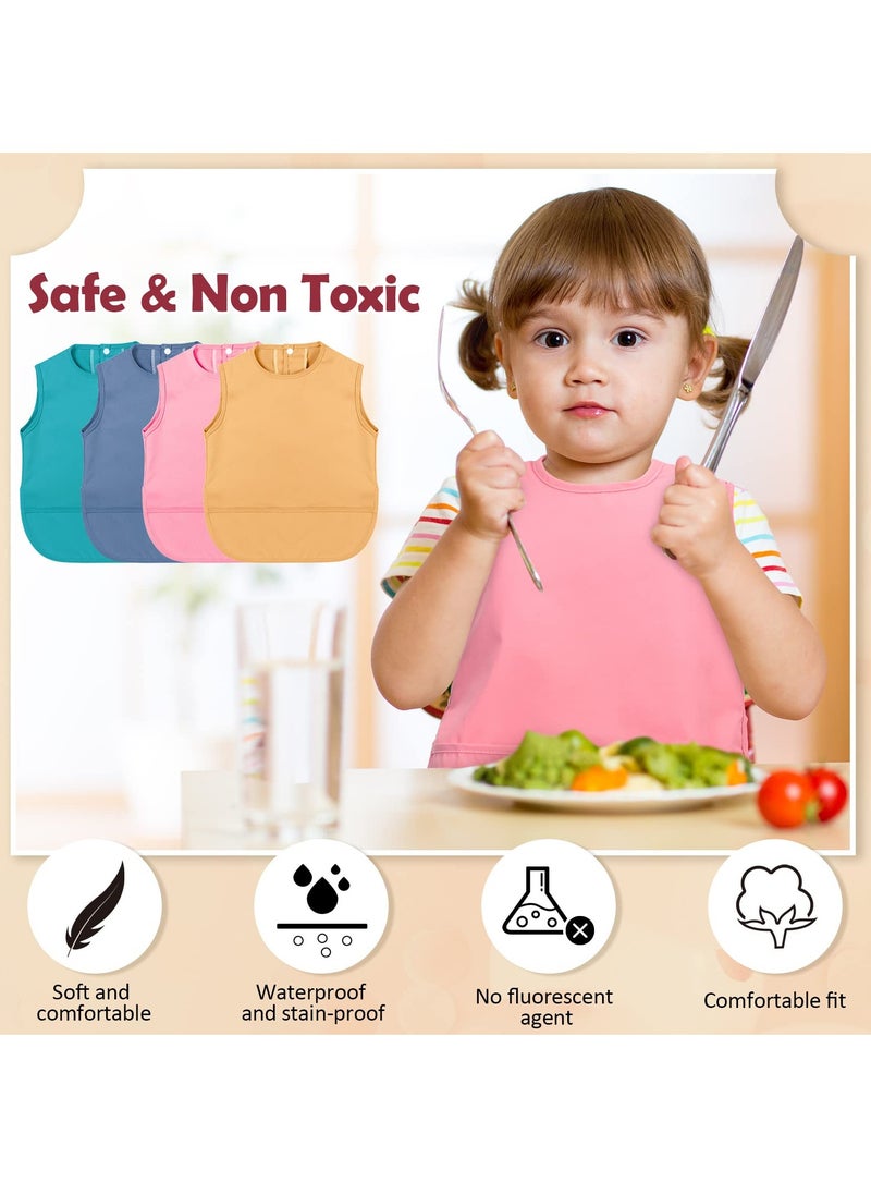 SYOSI Mess Proof Baby Apron Bib 4 Pack Baby Waterproof Bibs with Pocket Bib for Baby Boy/Girl Baby Food Bibs Smock Baby Feeding Bibs 6 to 12 Months Baby Feeding Bibs 4 Colors  - Image 4
