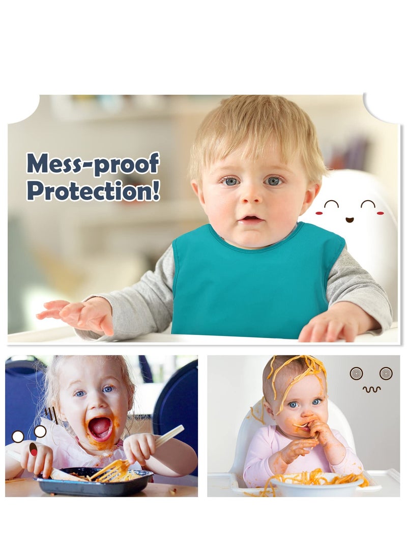 SYOSI Mess Proof Baby Apron Bib 4 Pack Baby Waterproof Bibs with Pocket Bib for Baby Boy/Girl Baby Food Bibs Smock Baby Feeding Bibs 6 to 12 Months Baby Feeding Bibs 4 Colors  - Image 5