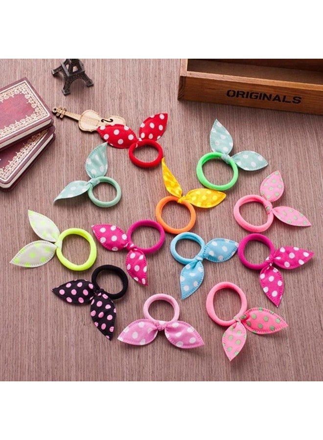 Blubby 12-Piece Set: Bunny Ears and Polka Dots Scrunchie Hair Ropes - Adorable Hair Ties with Elastic Ponytail Holder Bands - Delightful Hair Accessories for Girls in Multicolor