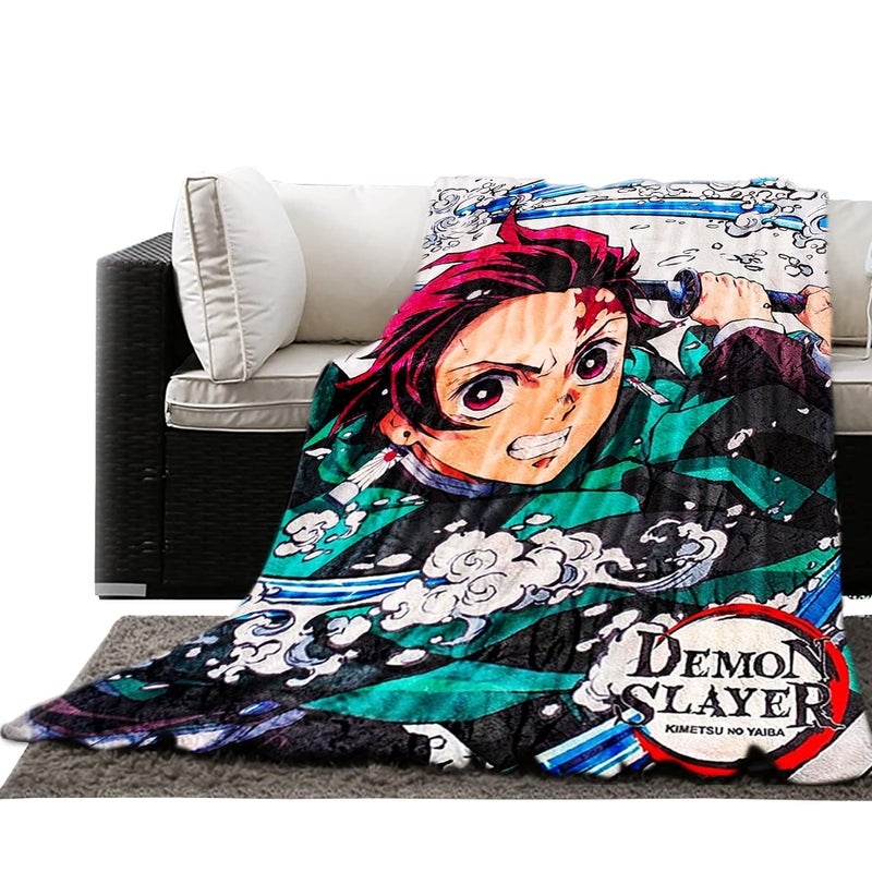 JUST FUNKY Demon Slayer Tanjiro Fleece Throw Blanket 45 x 60 inches  Featuring First Form Water Breathing