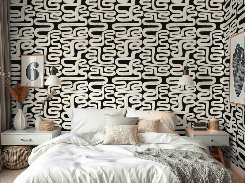 Micpolo Black and Cream White Peel and Stick Wallpaper Modern Geometric Self-Adhesive Removable Contact Paper Thicken Waterproof Easy to Clean Decorative Wall Paper for Bedroom Bathroom 17.3in x 394in - Image 4