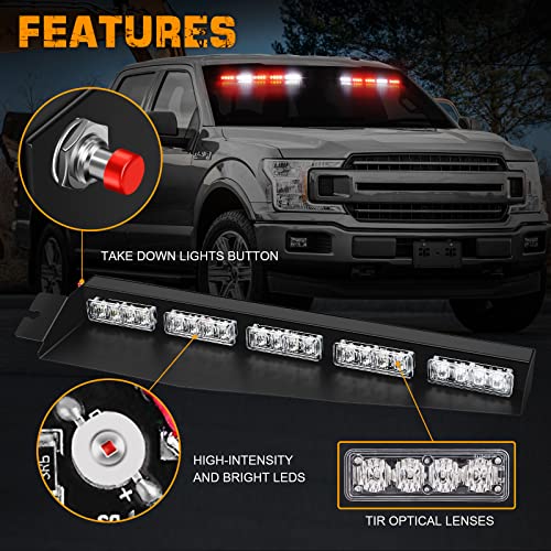XRIDONSEN 34 inch Emergency Visor Lights 40 LED Red White Strobe Lights Interior Windshield Warning Flashing for Volunteer Firefighter Vehicles Trucks - Image 3