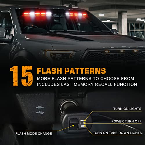 XRIDONSEN 34 inch Emergency Visor Lights 40 LED Red White Strobe Lights Interior Windshield Warning Flashing for Volunteer Firefighter Vehicles Trucks - Image 4