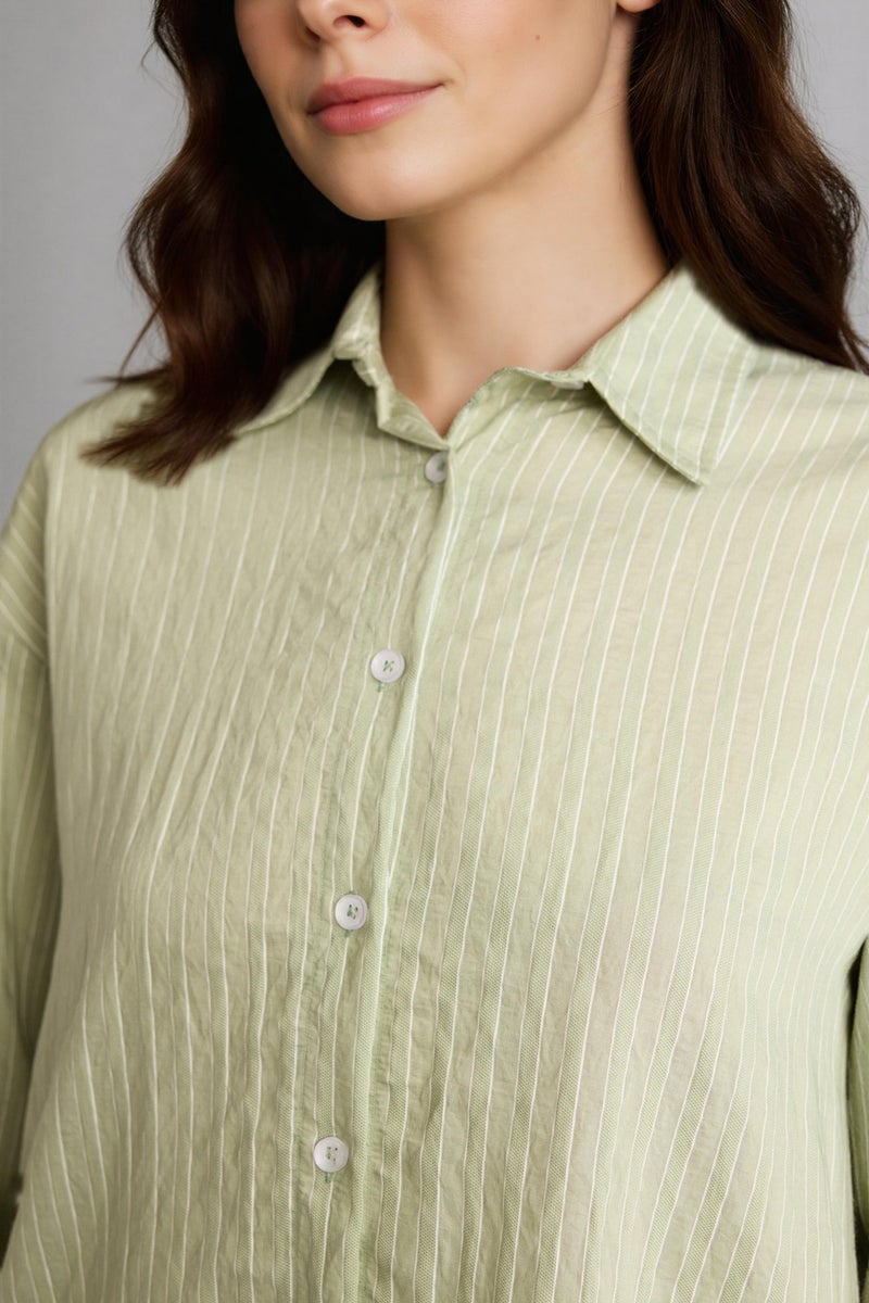 DeFacto Green Woman Regular Fit Woven Striped Long Sleeve Tunic Casual - Image 4