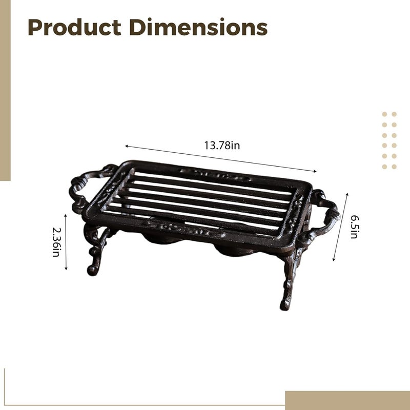 Cast Iron Warmer Tea Light, Rectangular Teapot Warmer Vintage, Design Pattern Hollow, Feet Anti-Slip Supportive Four, By Alcoholic Burner Or Candle Heated - Image 2