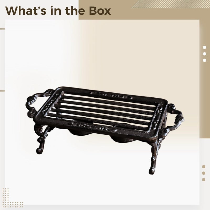 Cast Iron Warmer Tea Light, Rectangular Teapot Warmer Vintage, Design Pattern Hollow, Feet Anti-Slip Supportive Four, By Alcoholic Burner Or Candle Heated - Image 5