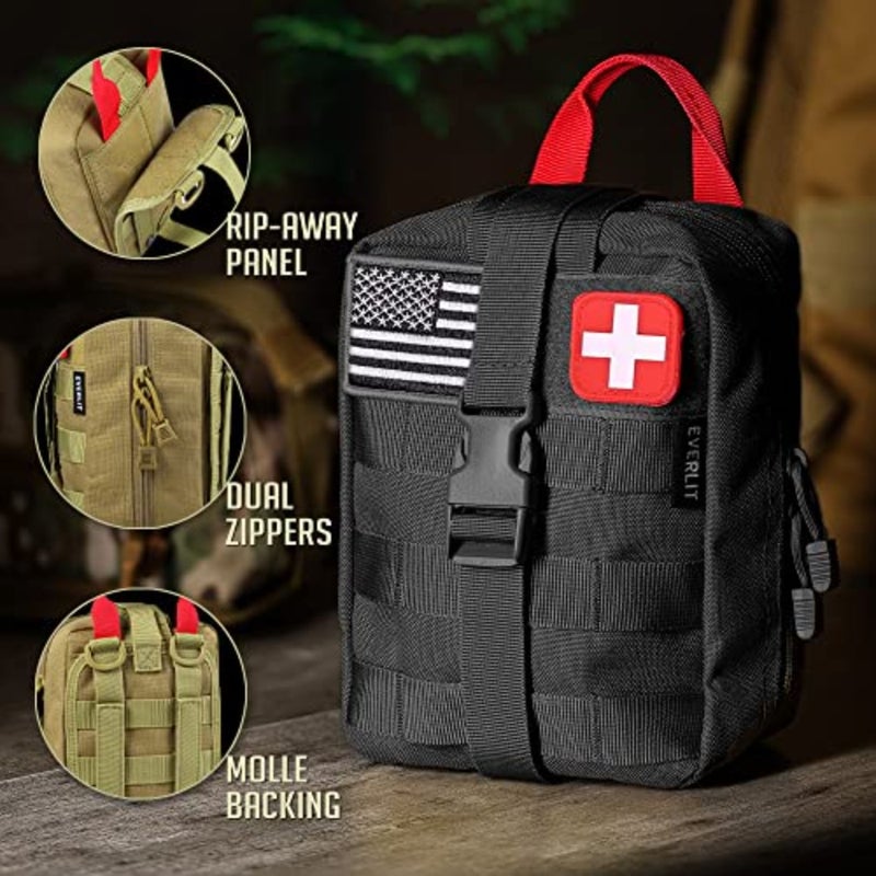 250 قطعة من مجموعة الإسعافات الأولية للبقاء على قيد الحياة IFAK EMT Molle Pouch Survival Kit في الهواء الطلق معدات الطوارئ وحقيبة الصدمات للتخييم والقوارب والصيد والمشي لمسافات طويلة والمنزل والسيارة والزلازل والمغامرات - Image 4