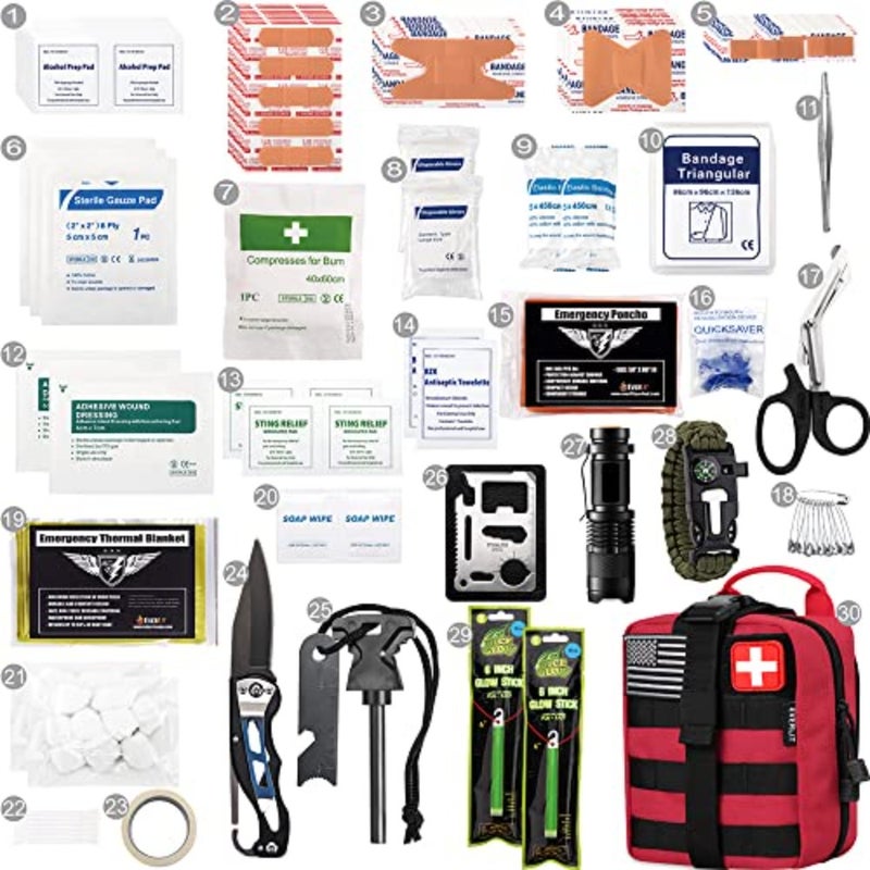 250 قطعة من مجموعة الإسعافات الأولية للبقاء على قيد الحياة IFAK EMT Molle Pouch Survival Kit في الهواء الطلق معدات الطوارئ وحقيبة الصدمات للتخييم والقوارب والصيد والمشي لمسافات طويلة والمنزل والسيارة والزلازل والمغامرات - Image 2