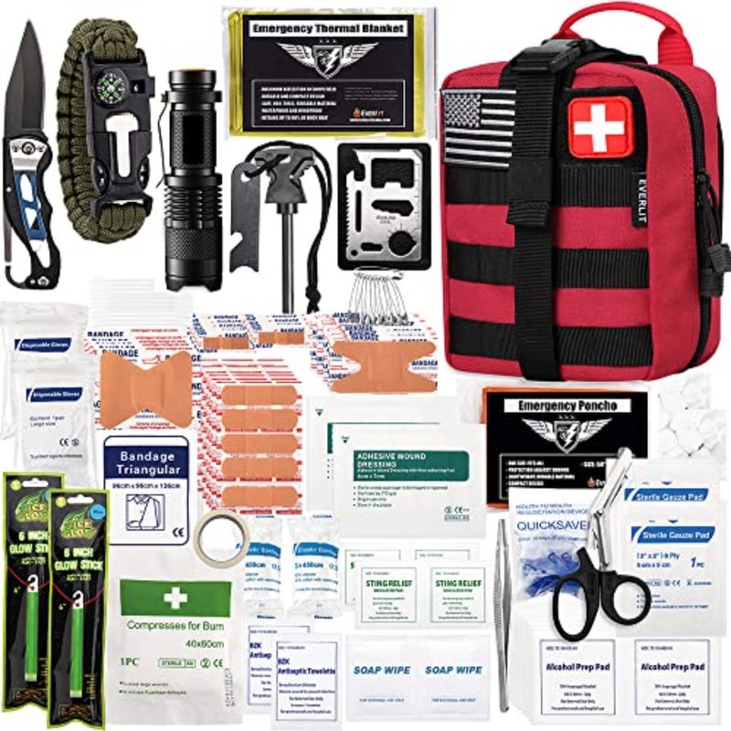 250 قطعة من مجموعة الإسعافات الأولية للبقاء على قيد الحياة IFAK EMT Molle Pouch Survival Kit في الهواء الطلق معدات الطوارئ وحقيبة الصدمات للتخييم والقوارب والصيد والمشي لمسافات طويلة والمنزل والسيارة والزلازل والمغامرات - Image 1