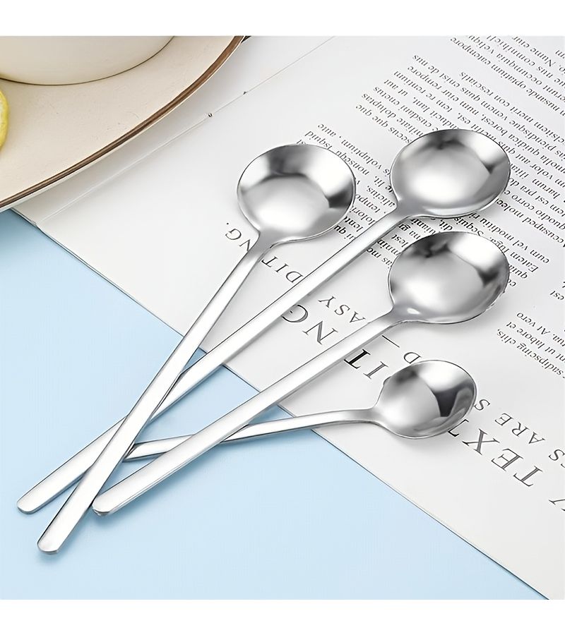 4 Piece Set Stainless Steel Small Round Spoons For Coffee Tea And Dessert - Image 4