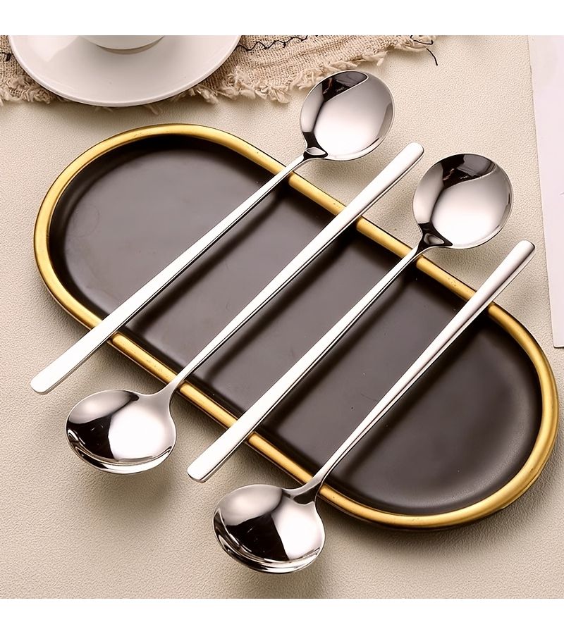 4 Piece Set Stainless Steel Small Round Spoons For Coffee Tea And Dessert - Image 2