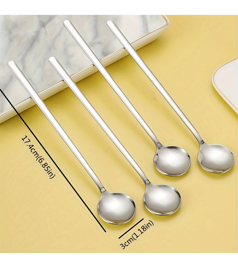 4 Piece Set Stainless Steel Small Round Spoons For Coffee Tea And Dessert - Image 3