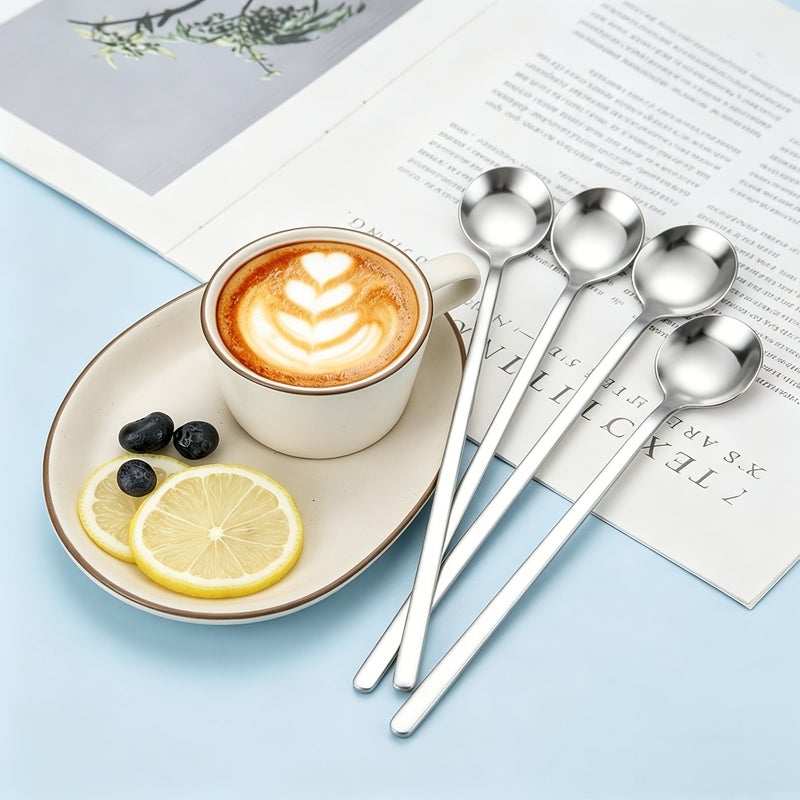 4 Piece Set Stainless Steel Small Round Spoons For Coffee Tea And Dessert - Image 1