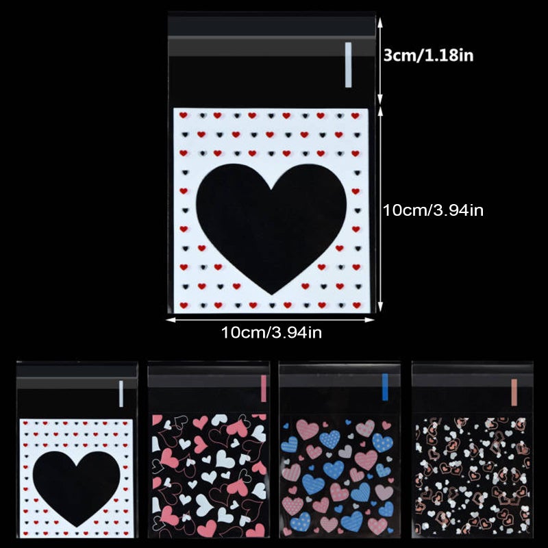 Bskifnn 400Pcs Valentine Cellophane Bags Love Heart Printed Self Adhesive Cookie Treat Bags Gift Bags For Valentine'S Day Party Supplies 4 Styles Valentine'S Day Mother'S Day - Image 2