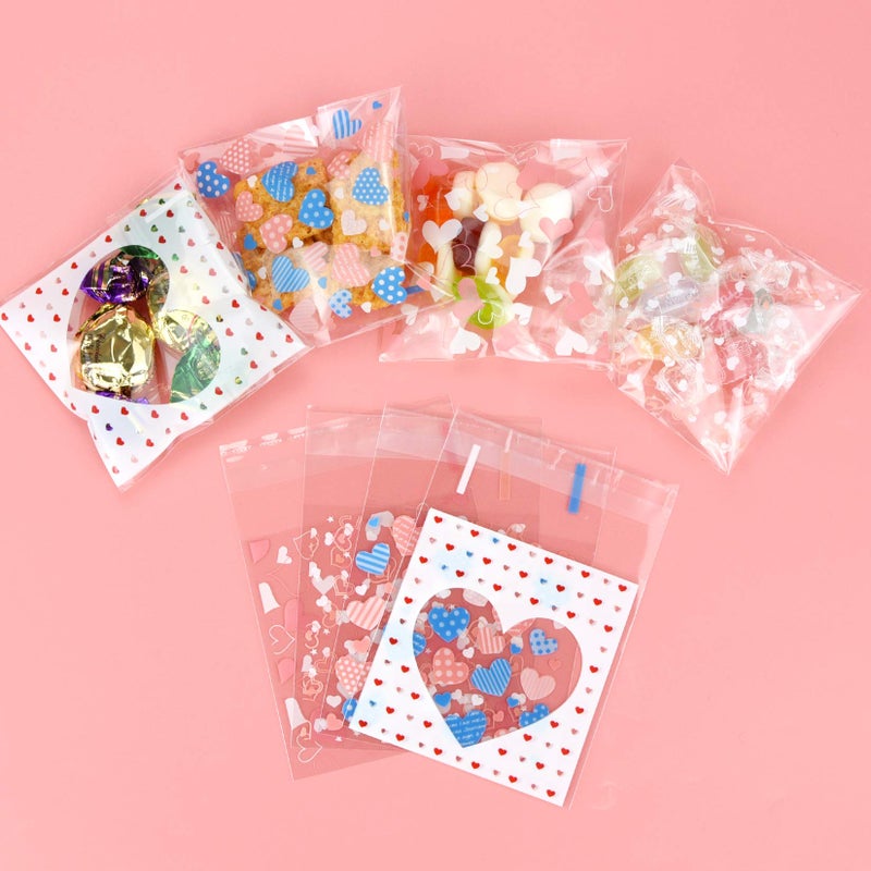 Bskifnn 400Pcs Valentine Cellophane Bags Love Heart Printed Self Adhesive Cookie Treat Bags Gift Bags For Valentine'S Day Party Supplies 4 Styles Valentine'S Day Mother'S Day - Image 4